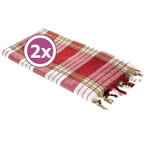 Carenesse Hamamtuch Classic 2er Set 80 x 170 cm I Hamam Handtücher 100% Baumwolle I 2X saugfähiges & schnell trocknendes Pestemal rot kariert I Kompaktes Strandtuch Saunahandtuch von Carenesse