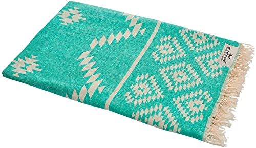 Carenesse Jacquard Hamamtuch Kelim 90 x 175 cm grün I Edles Hamam Handtuch 100% saugfähige Baumwolle mit hochwertiger Webung I Pestemal/Fouta weich & zart I Leichtes Hamam Strandtuch kompakt von Carenesse