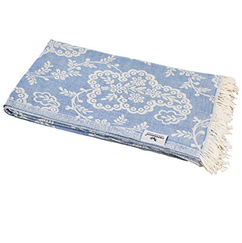 Carenesse Jacquard Hamamtuch Paisley 90 x 175 cm blau I Edles Hamam Handtuch 100% saugfähige Baumwolle mit hochwertiger Webung I Pestemal/Fouta weich & zart I Leichtes Hamam Strandtuch kompakt von Carenesse