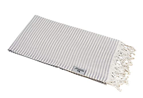 Carenesse Hamamtuch Streifen 90 x 180 cm hellgrau 100% Baumwolle I Sehr leichtes Hamam Handtuch extrem kleines Packmaß I Extra dünnes Pestemal/Fouta saugfähig & schnelltrocknend I Sommerplaid von Carenesse