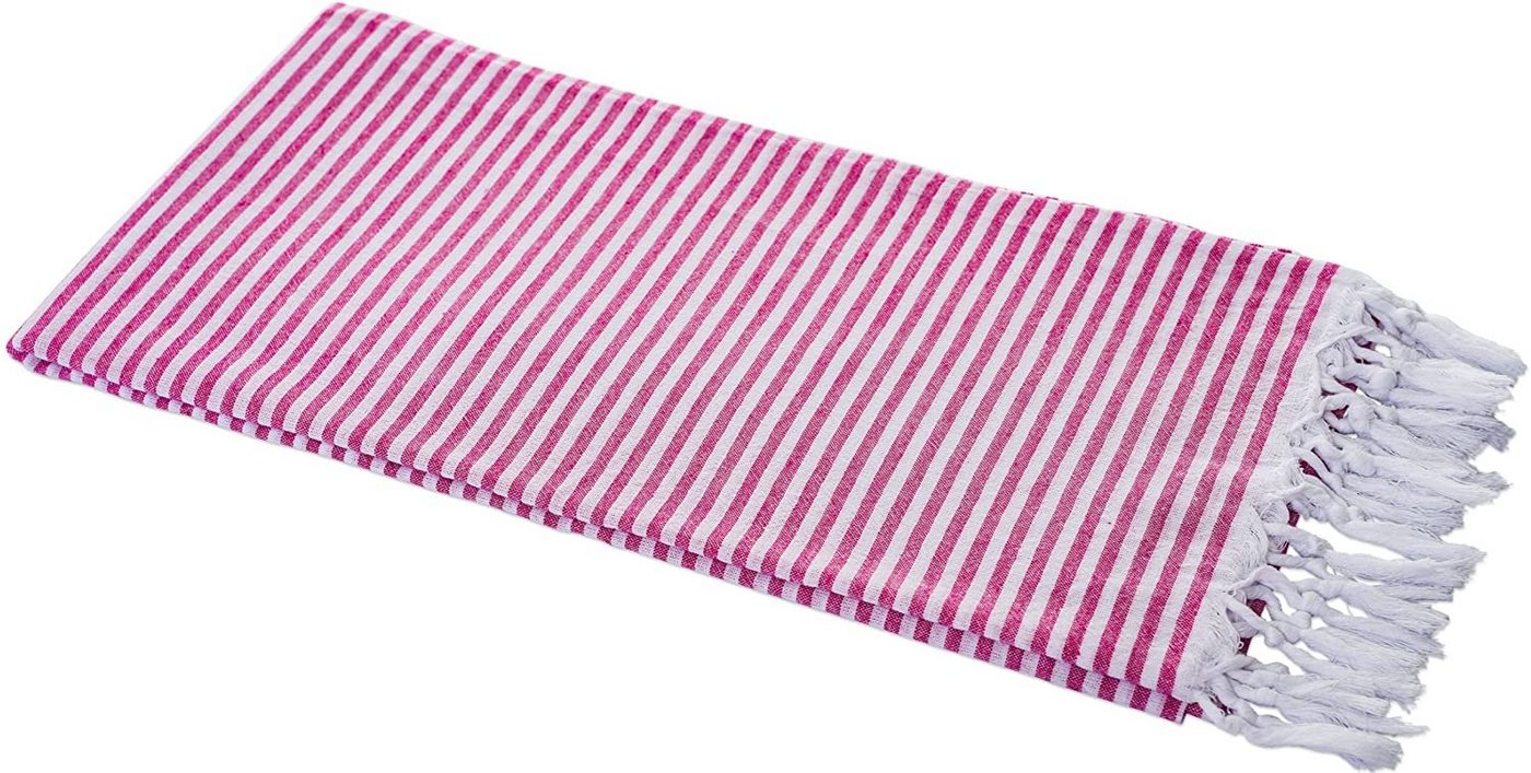 Carenesse Hamamtuch Streifen pink 90 x 180 cm leichtes Handtuch Pestemal Fouta Strandtuch, Baumwolle (1-St), sehr leichtes Hamam Handtuch extrem kleines Packmaß für Backpacker von Carenesse