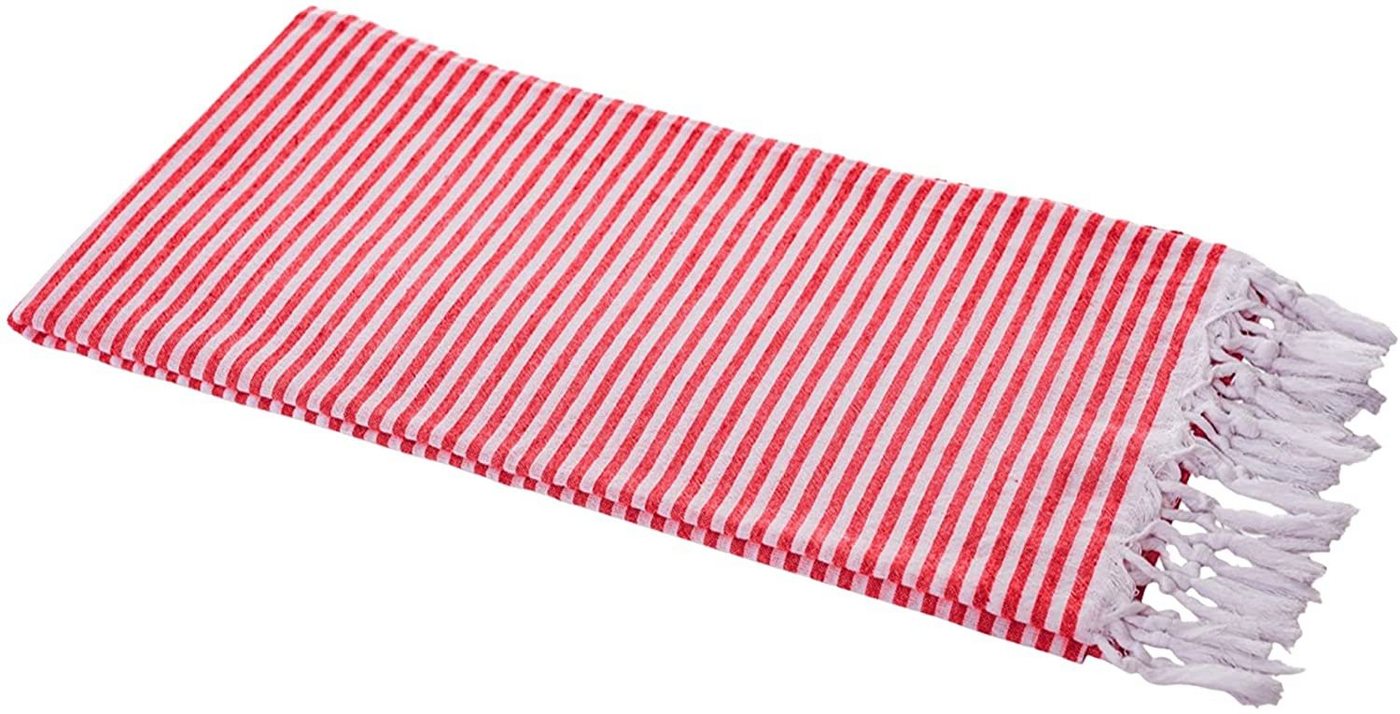 Carenesse Hamamtuch Streifen rot 90 x 180 cm leichtes Handtuch Pestemal Fouta Strandtuch, Baumwolle (1-St), sehr leichtes Hamam Handtuch extrem kleines Packmaß für Backpacker von Carenesse