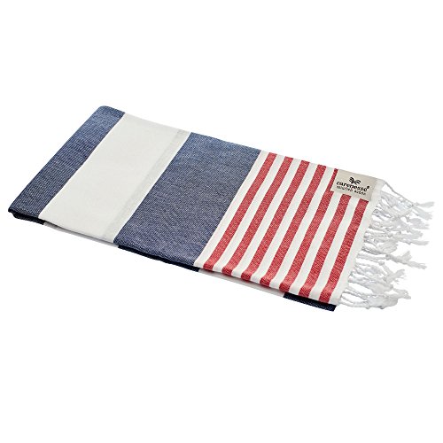 Carenesse Hamamtuch Tommy 100 x 180 cm I Hamam Handtuch 100% Baumwolle im Marine Look: blau-weiß-rot gestreift I Extra breites & saugfähiges Pestemal/Fouta I Saunahandtuch mit kleinem Packmaß von Carenesse