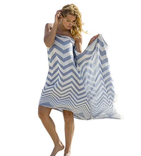 Carenesse Jacquard Hamamtuch Zickzack 90 x 175 cm blau I Edles Hamam Handtuch 100% saugfähige Baumwolle mit hochwertiger Webung I Pestemal/Fouta weich & zart I Leichtes Hamam Strandtuch kompakt von Carenesse