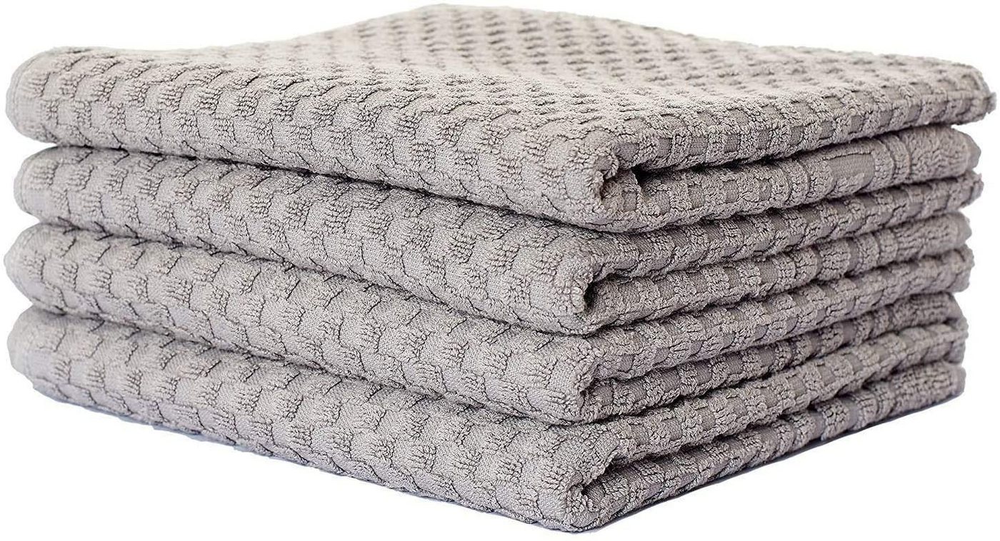 Carenesse Handtücher 50 x 100 cm grau, 4-er Pack, Handtuch Set Waffelmuster & Bordüre, Baumwolle, 100% Baumwolle I Frottee Handtücher fusselfrei & saugstark Bath Towel von Carenesse