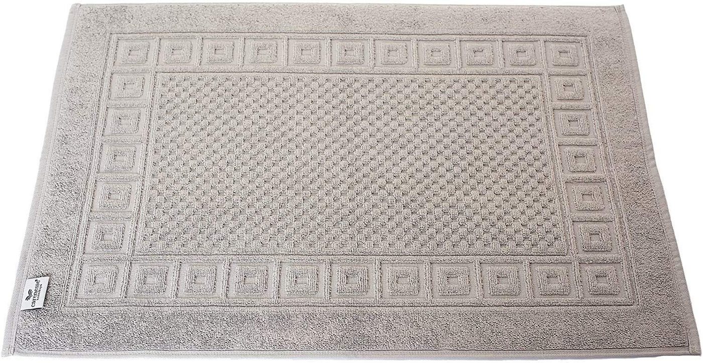 Duschmatte 50 x 70 cm grau, 2-er Pack, saugstarke Badematte aus Baumwolle Carenesse, strapazierfähige Hotelqualität, Baumwolle, rechteckig, Badematten Set mit Waffelmuster & Bordüre I Duschvorleger Badvorleger von Carenesse