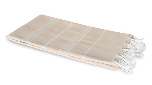 Carenesse Hamamtuch Sultan 100 x 170 cm beige I Extra breites Hamam Handtuch 100% saugfähige Baumwolle mit feinen Streifen I Schnelltrocknendes Pestemal/Fouta I Saunahandtuch von Carenesse