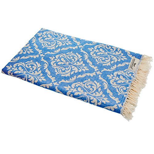 Carenesse Jacquard Hamamtuch Barock 90 x 175 cm blau I Edles Hamam Handtuch 100% saugfähige Baumwolle mit hochwertiger Webung I Pestemal/Fouta weich & zart I Leichtes Hamam Strandtuch kompakt von Carenesse