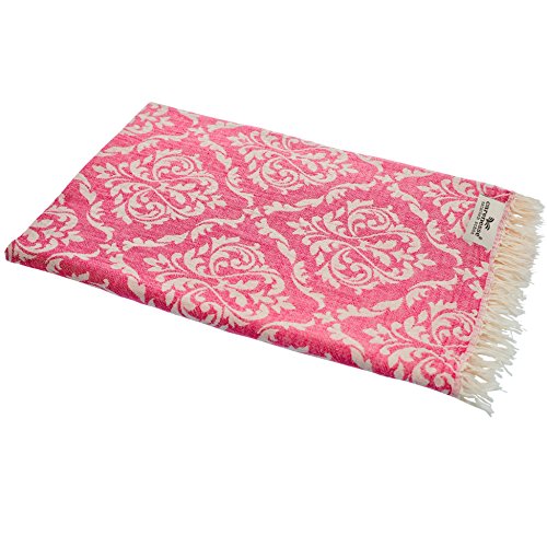 Carenesse Jacquard Hamamtuch Barock 90 x 175 cm pink I Edles Hamam Handtuch 100% saugfähige Baumwolle mit hochwertiger Webung I Pestemal/Fouta weich & zart I Leichtes Hamam Strandtuch kompakt von Carenesse