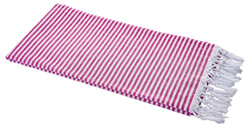 Carenesse Hamamtuch Streifen 90 x 180 cm pink 100% Baumwolle I Sehr leichtes Hamam Handtuch extrem kleines Packmaß I Extra dünnes Pestemal/Fouta saugfähig & schnelltrocknend I Sommerplaid von Carenesse