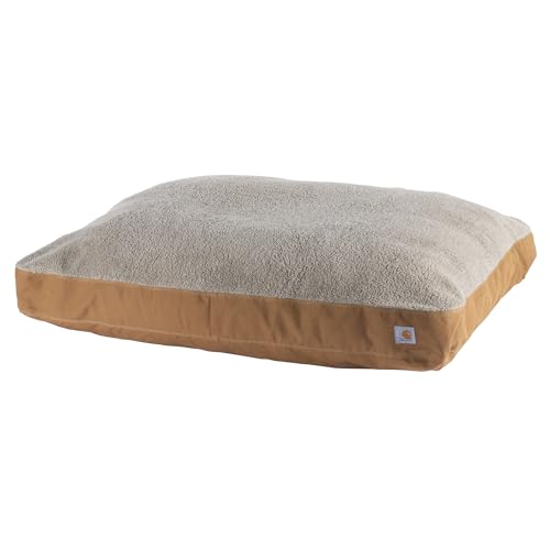 Carhartt Firm Duck Hundebett, strapazierfähiges Canvas-Haustierbett mit wasserabweisender Schale, Carhartt Braun mit Sherpa-Oberseite, groß von Carhartt