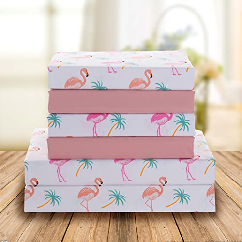 Elegant Comfort Ultraweiches, doppelt gebürstetes 4-teiliges Mikrofaser-Bettlaken-Set, schöne Tropische Muster und lebendige einfarbige Farben, Luxus, Ganzjahres-Bettlaken-Set – Flamingo, Twin von Elegant Comfort