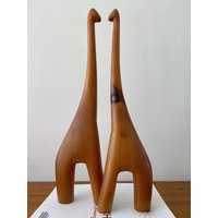 Giraffenpaar Geschnitztes Holz Set Handarbeit Vintage Mid Century Abstrakt von CaribeCasualShop