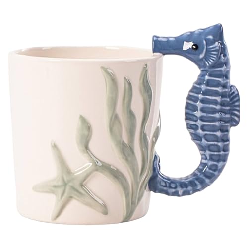 Caribou Living Keramiktasse mit Seepferdchen-Griff, 380 ml, für heiße Getränke, Tee, Kaffee, heiße Schokolade von Caribou Living