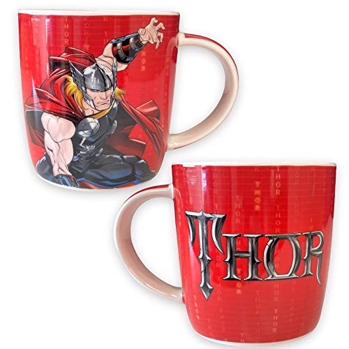 Caribou Living Marvel Thor God of Thunder rote Porzellantassen, 380 ml, für heiße Getränke, Tee, Kaffee, heiße Schokolade, 2 Tassen von Caribou Living