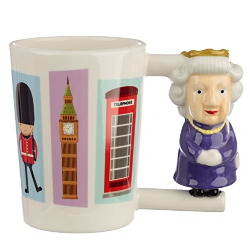 Caribou Living Queen Elizabeth II Tasse mit Griff, London, Royalty Ceraminc, 380 ml, für heiße Getränke, Kaffee, Tee, heiße Schokolade von Caribou Living