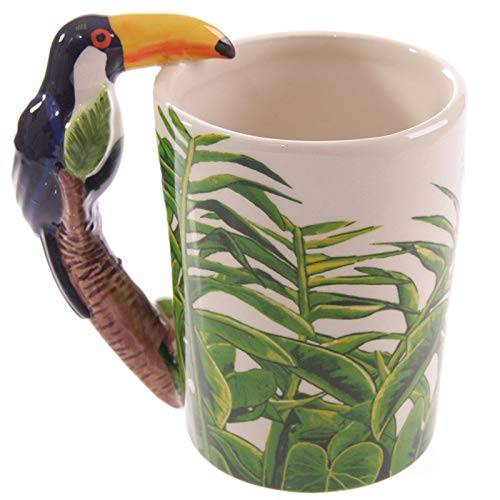 Caribou Living Tasse mit Dschungel-Tukan und Vogelgriff, 400 ml, für heiße Getränke, Tee, Kaffee und kalte Getränke von Caribou Living