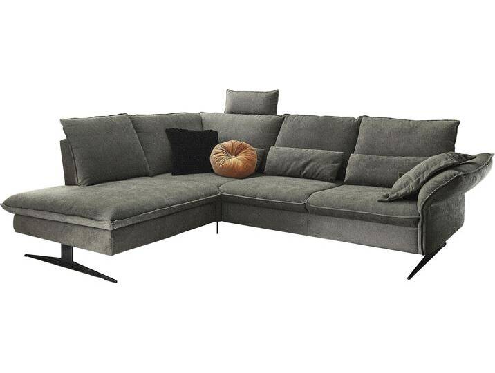 Ecksofa 3C CARINA Haya Design Funktionssofa, Tonnentaschen-Federkern, L-Form , grau (anthrazit), B:273cm H:94cm T:210cm, Struktur (85% Polyester, 15% Nylon), Struktur weich (85% Polyester, 15% Nylon), Sofas, incl. 2 Kopfstützen, mit klappbarer Armlehne, weiches Sitzgefühl von Carina-Polstermöbel