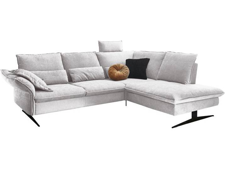Ecksofa 3C CARINA Haya Design Funktionssofa, Tonnentaschen-Federkern, L-Form , grau (hellgrau), B:273cm H:94cm T:210cm, Struktur (85% Polyester, 15% Nylon), Struktur weich (85% Polyester, 15% Nylon), Sofas, incl. 2 Kopfstützen, mit klappbarer Armlehne, weiches Sitzgefühl von Carina-Polstermöbel