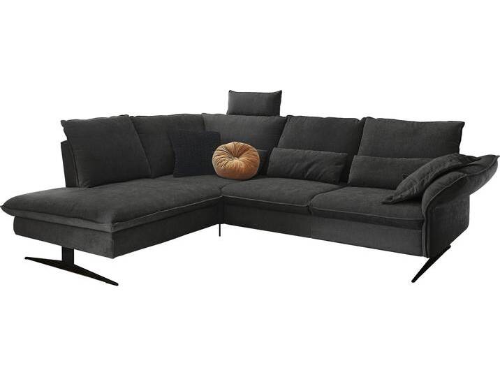Ecksofa 3C CARINA Haya Design Funktionssofa, Tonnentaschen-Federkern, L-Form , schwarz, B:273cm H:94cm T:210cm, Struktur (85% Polyester, 15% Nylon), Struktur weich (85% Polyester, 15% Nylon), Sofas, incl. 2 Kopfstützen, mit klappbarer Armlehne, weiches Sitzgefühl von Carina-Polstermöbel