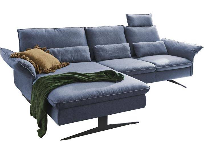 Ecksofa 3C CARINA Haya modernes Funktionssofa, Tonnentaschen-Federkern, L-Form , blau (blaugrau), B:290cm H:94cm T:108cm, Flachgewebe (100% Polyester), Struktur weich (16% Baumwolle, 79% Polyester, 5% Polyacryl), Sofas, incl. 2 Kopfstützen, manuelle Sitztiefenverstellung für mehr Komfort von Carina-Polstermöbel