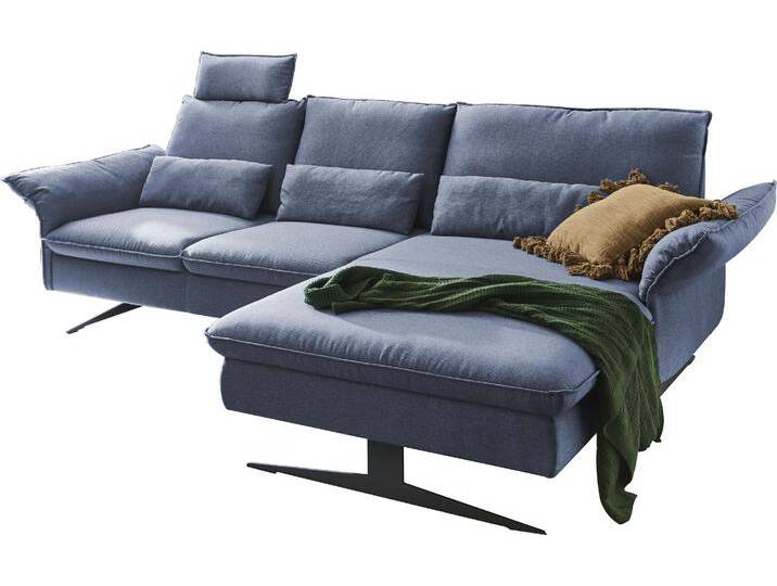 Ecksofa 3C CARINA Haya modernes Funktionssofa, Tonnentaschen-Federkern, L-Form , blau (blaugrau), B:290cm H:94cm T:108cm, Flachgewebe (100% Polyester), Struktur weich (16% Baumwolle, 79% Polyester, 5% Polyacryl), Sofas, incl. 2 Kopfstützen, manuelle Sitztiefenverstellung für mehr Komfort von Carina-Polstermöbel