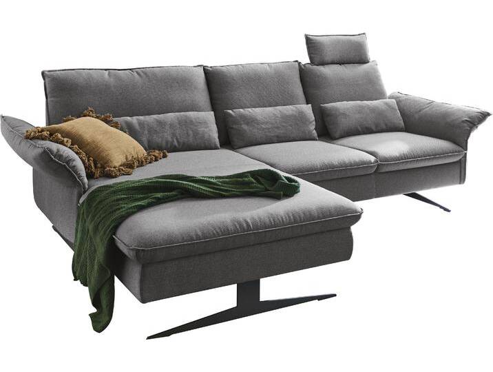 Ecksofa 3C CARINA Haya modernes Funktionssofa, Tonnentaschen-Federkern, L-Form , grau, B:290cm H:94cm T:108cm, Flachgewebe (100% Polyester), Struktur weich (16% Baumwolle, 79% Polyester, 5% Polyacryl), Sofas, incl. 2 Kopfstützen, manuelle Sitztiefenverstellung für mehr Komfort von Carina-Polstermöbel
