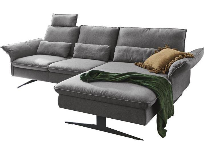 Ecksofa 3C CARINA Haya modernes Funktionssofa, Tonnentaschen-Federkern, L-Form , grau, B:290cm H:94cm T:108cm, Flachgewebe (100% Polyester), Struktur weich (16% Baumwolle, 79% Polyester, 5% Polyacryl), Sofas, incl. 2 Kopfstützen, manuelle Sitztiefenverstellung für mehr Komfort von Carina-Polstermöbel