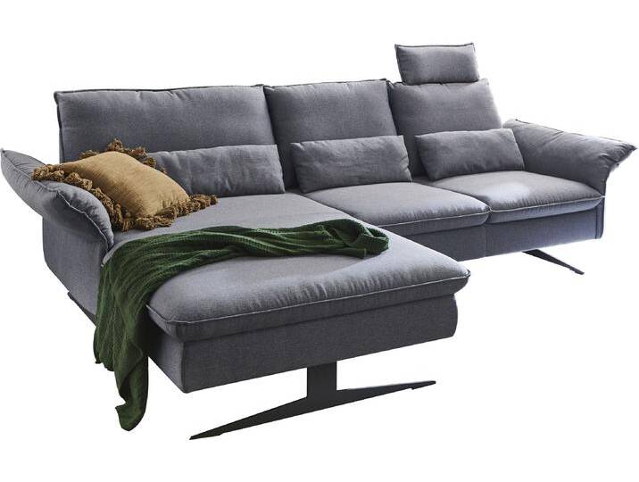 Ecksofa 3C CARINA Haya modernes Funktionssofa, Tonnentaschen-Federkern, L-Form , grau, B:290cm H:94cm T:108cm, Flachgewebe (100% Polyester), Struktur weich (16% Baumwolle, 79% Polyester, 5% Polyacryl), Sofas, incl. 2 Kopfstützen, manuelle Sitztiefenverstellung für mehr Komfort von Carina-Polstermöbel