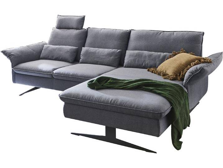 Ecksofa 3C CARINA Haya modernes Funktionssofa, Tonnentaschen-Federkern, L-Form , grau, B:290cm H:94cm T:108cm, Flachgewebe (100% Polyester), Struktur weich (16% Baumwolle, 79% Polyester, 5% Polyacryl), Sofas, incl. 2 Kopfstützen, manuelle Sitztiefenverstellung für mehr Komfort von Carina-Polstermöbel
