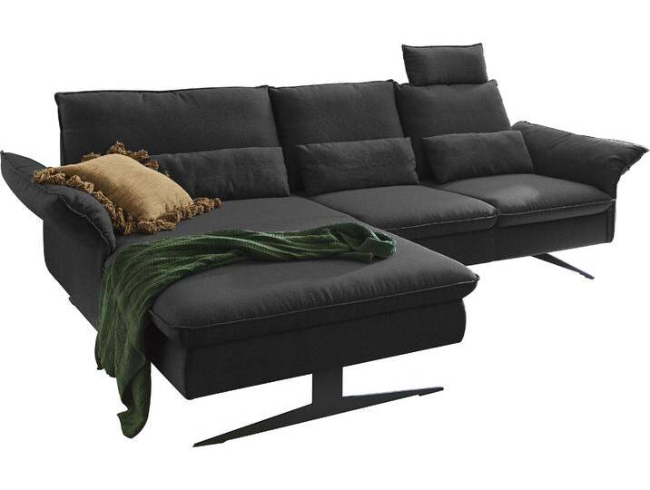 Ecksofa 3C CARINA Haya modernes Funktionssofa, Tonnentaschen-Federkern, L-Form , grau (dunkelgrau), B:290cm H:94cm T:108cm, Flachgewebe (100% Polyester), Struktur weich (16% Baumwolle, 79% Polyester, 5% Polyacryl), Sofas, incl. 2 Kopfstützen, manuelle Sitztiefenverstellung für mehr Komfort von Carina-Polstermöbel