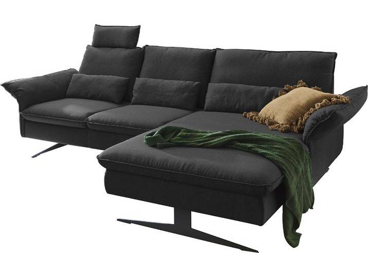 Ecksofa 3C CARINA Haya modernes Funktionssofa, Tonnentaschen-Federkern, L-Form , grau (dunkelgrau), B:290cm H:94cm T:108cm, Flachgewebe (100% Polyester), Struktur weich (16% Baumwolle, 79% Polyester, 5% Polyacryl), Sofas, incl. 2 Kopfstützen, manuelle Sitztiefenverstellung für mehr Komfort von Carina-Polstermöbel