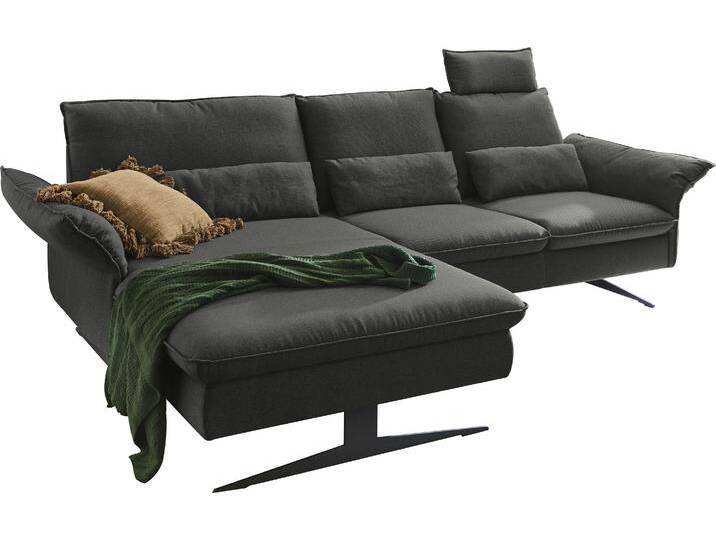 Ecksofa 3C CARINA Haya modernes Funktionssofa, Tonnentaschen-Federkern, L-Form , grau (stone), B:290cm H:94cm T:108cm, Flachgewebe (100% Polyester), Struktur weich (16% Baumwolle, 79% Polyester, 5% Polyacryl), Sofas, incl. 2 Kopfstützen, manuelle Sitztiefenverstellung für mehr Komfort von Carina-Polstermöbel