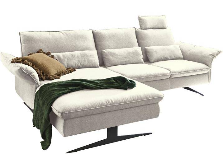 Ecksofa 3C CARINA Haya modernes Funktionssofa, Tonnentaschen-Federkern, L-Form , weiß, B:290cm H:94cm T:108cm, Flachgewebe (100% Polyester), Struktur weich (16% Baumwolle, 79% Polyester, 5% Polyacryl), Sofas, incl. 2 Kopfstützen, manuelle Sitztiefenverstellung für mehr Komfort von Carina-Polstermöbel