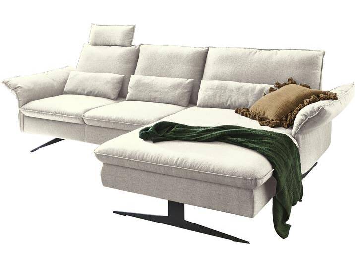 Ecksofa 3C CARINA Haya modernes Funktionssofa, Tonnentaschen-Federkern, L-Form , weiß, B:290cm H:94cm T:108cm, Flachgewebe (100% Polyester), Struktur weich (16% Baumwolle, 79% Polyester, 5% Polyacryl), Sofas, incl. 2 Kopfstützen, manuelle Sitztiefenverstellung für mehr Komfort von Carina-Polstermöbel