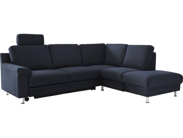 Ecksofa 3C CARINA Korfu L-Form , blau (dunkelblau), B:252cm H:91cm T:208cm, Chenille Easy care (100% Polyester), Struktur (100% Polyester), Sofas, incl.- 1 Kopfstütze, wahlweise mit Schlafunktion und Stauraum von Carina-Polstermöbel