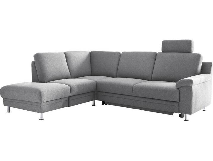 Ecksofa 3C CARINA Korfu L-Form , grau, B:252cm H:91cm T:208cm, Chenille Easy care (100% Polyester), Struktur (100% Polyester), Sofas, incl.- 1 Kopfstütze, wahlweise mit Schlafunktion und Stauraum von Carina-Polstermöbel