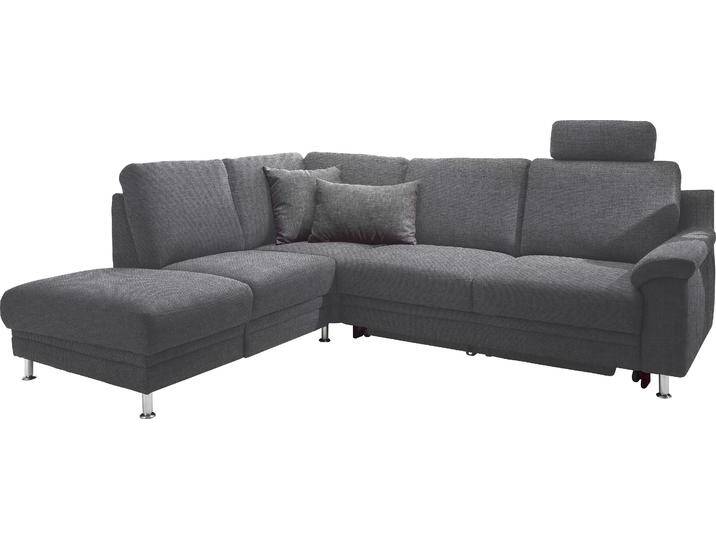Ecksofa 3C CARINA Korfu L-Form , grau (platin), B:252cm H:91cm T:208cm, Chenille Easy care (100% Polyester), Struktur (100% Polyester), Sofas, incl.- 1 Kopfstütze, wahlweise mit Schlafunktion und Stauraum von Carina-Polstermöbel