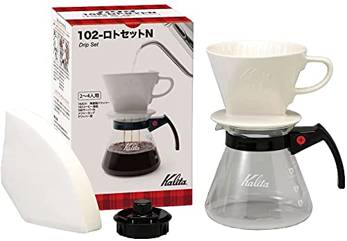 Kalita Pour Over Glas-Kaffeemaschine mit Keramik-Filterhalter und 102 Papierfiltern, 500 ml, hergestellt in Japan von Carita
