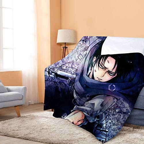 Caritierily Attack on Titan Decke Flanell Fleece Decke Levi Ackerman Anime Druck Sherpa Werfen Decke Bequem Weiche Warme für Bett Couch Sofa Reisen Kinder Erwachsene YP055(Size:130X180CM) von Caritierily