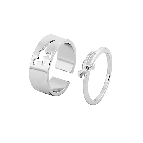 Ringe Kaugummiautomat Verlobungsmode neu und ringhohle Paar-Dinosaurier-kreative Ringe Ringe Gardinenstange Holz (Silver, One Size) von Caritierily