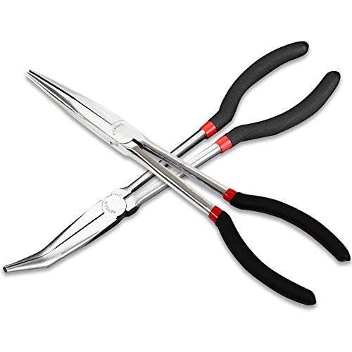 Carkio Spitzzangen-Set, 28 cm, 45 Grad gebogene Spitzzange, gerade Spitzzange, 2 Stück Carkio Spitzzangen-Set, 28 cm, 45 Grad gebogene Spitzzange, gerade Spitzzange, 2 Stück von Carkio