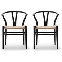 Carl Hansen - CH24 Wishbone Chair, Buche soft black / Naturgeflecht (2er-Set) von Carl Hansen