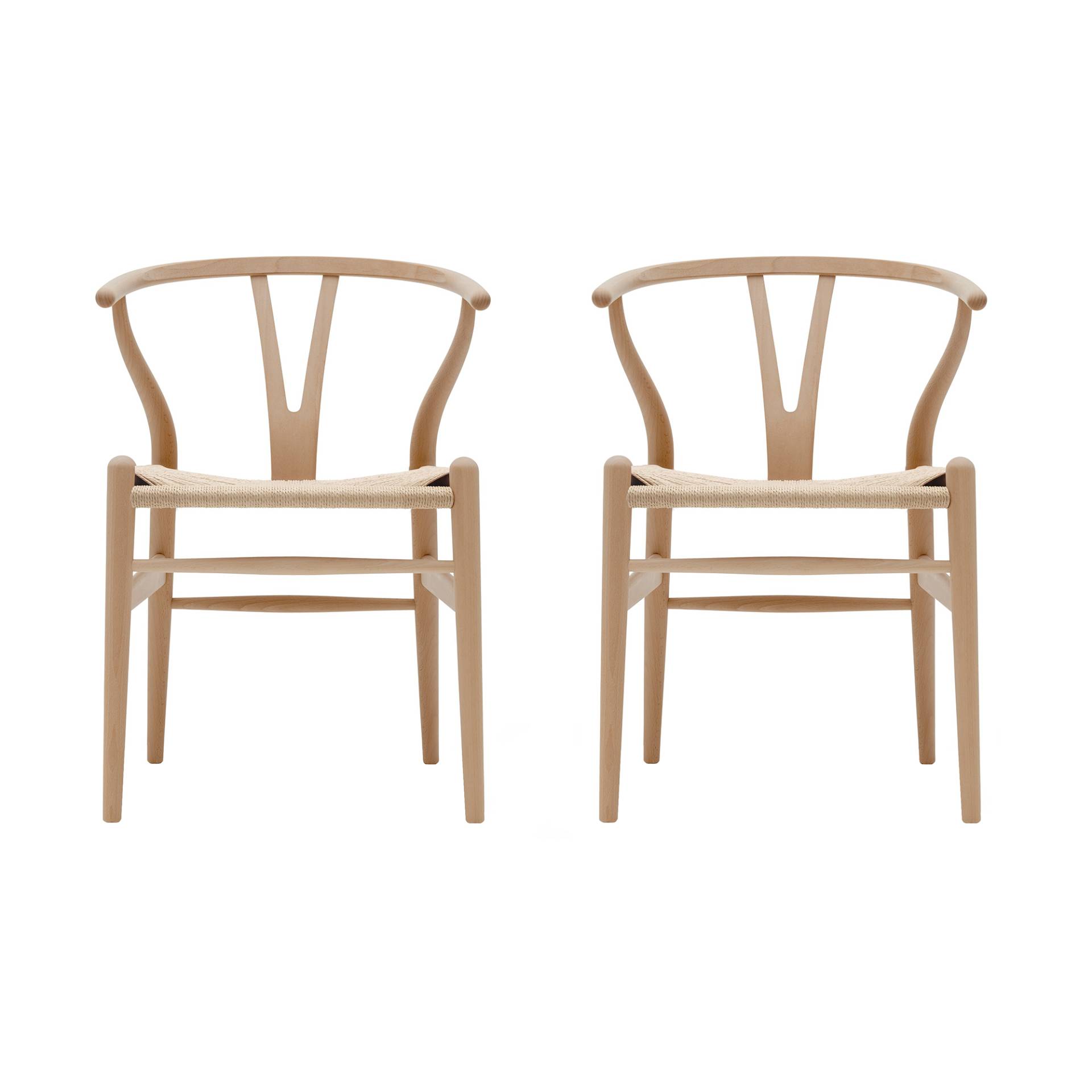 Carl Hansen - CH24 Wishbone Chair Gestell Buche 2er Set - natur/Buche geölt/BxTxH 55x51x76cm/Geflecht Papiergarn natur von Carl Hansen