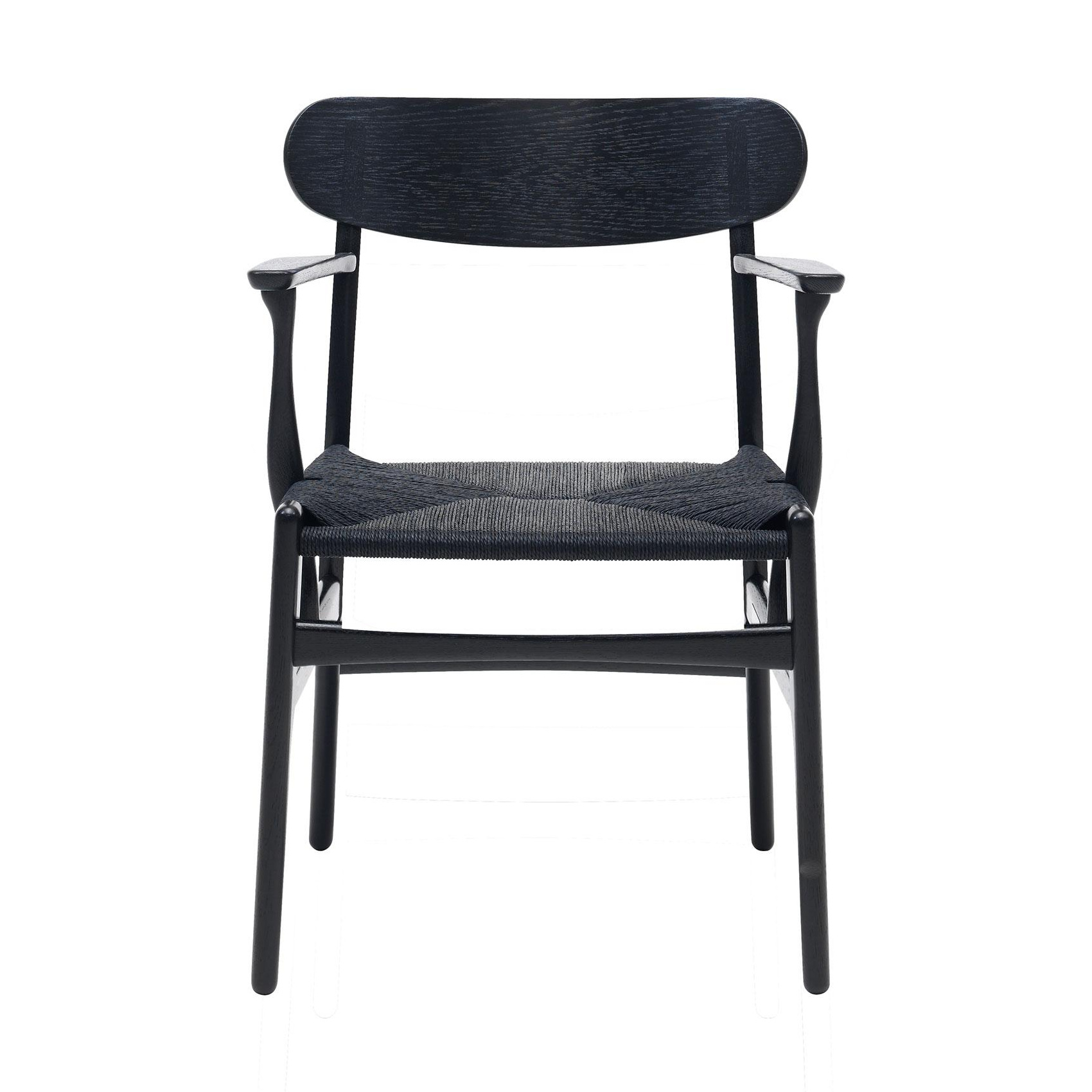 Carl Hansen - CH26 Armlehnstuhl Gestell Eiche - Eiche schwarz lackiert/Geflecht Papiergarn schwarz /BxHxT 59x79x52cm von Carl Hansen