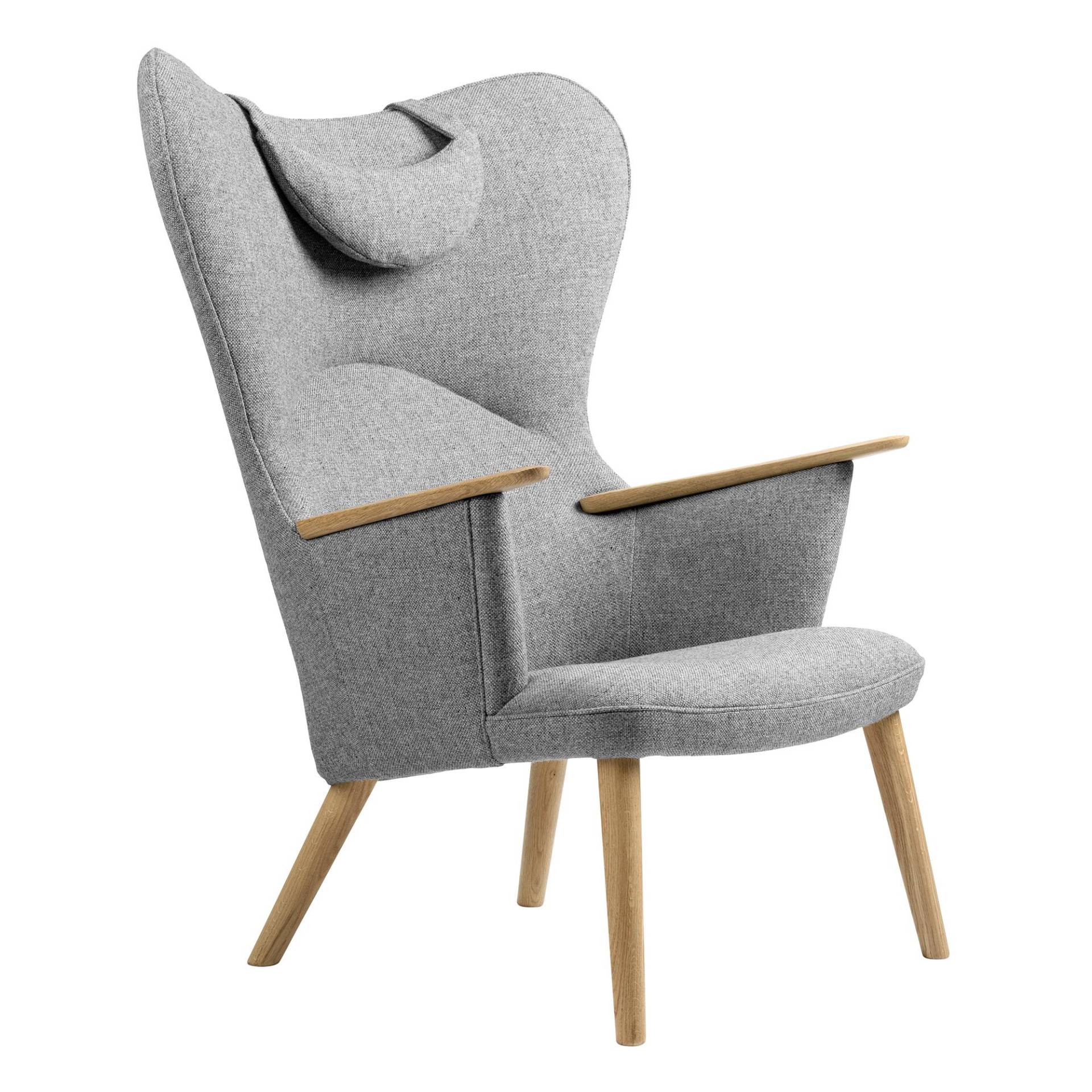 Carl Hansen - CH78 Sessel mit Nackenkissen - grau/Stoff Kvadrat Fiord 2 0151/BxTxH 84x80x106cm/Armlehnen und Gestell Eiche geseift von Carl Hansen