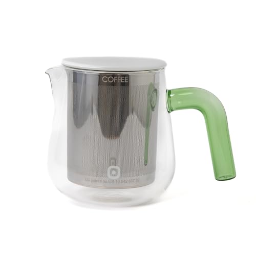 Carl Henkel - ARCA X-Tract Brew Kaffee Dauerfilter 0,6 l mit Griff grün - Kaffeebereiter für 2-3 Tassen - Kaffee-Brühkanne aus Glas mit Edelstahlfilter. Kein Filterpapier notwendig von Carl Henkel