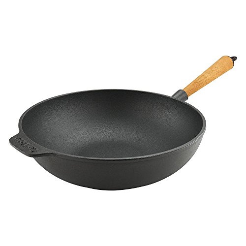 Carl Victor Wokpfanne Wok Gusseisenpfanne 30 cm ohne PFAS mit hellem Holzgriff von Carl Victor