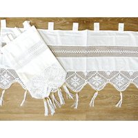 Bistro-Gardine , Vorhang, Häkelspitze Bordüre, Quasten Weiß, Scheibengardine von CarlaWhiteAndNature