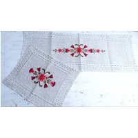 Set 2 Leinen Tischdecke, Zierdecke , Läufer Gewebt, Rot Beige, Tirol Set 2 Leinen Tischdecke, Zierdecke , Läufer Gewebt, Rot Beige, Tirol von CarlaWhiteAndNature